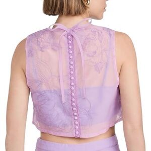 Women’s Cinq a Sept Etta Lavender Organza Embroidered Sleeveless Crop New L
